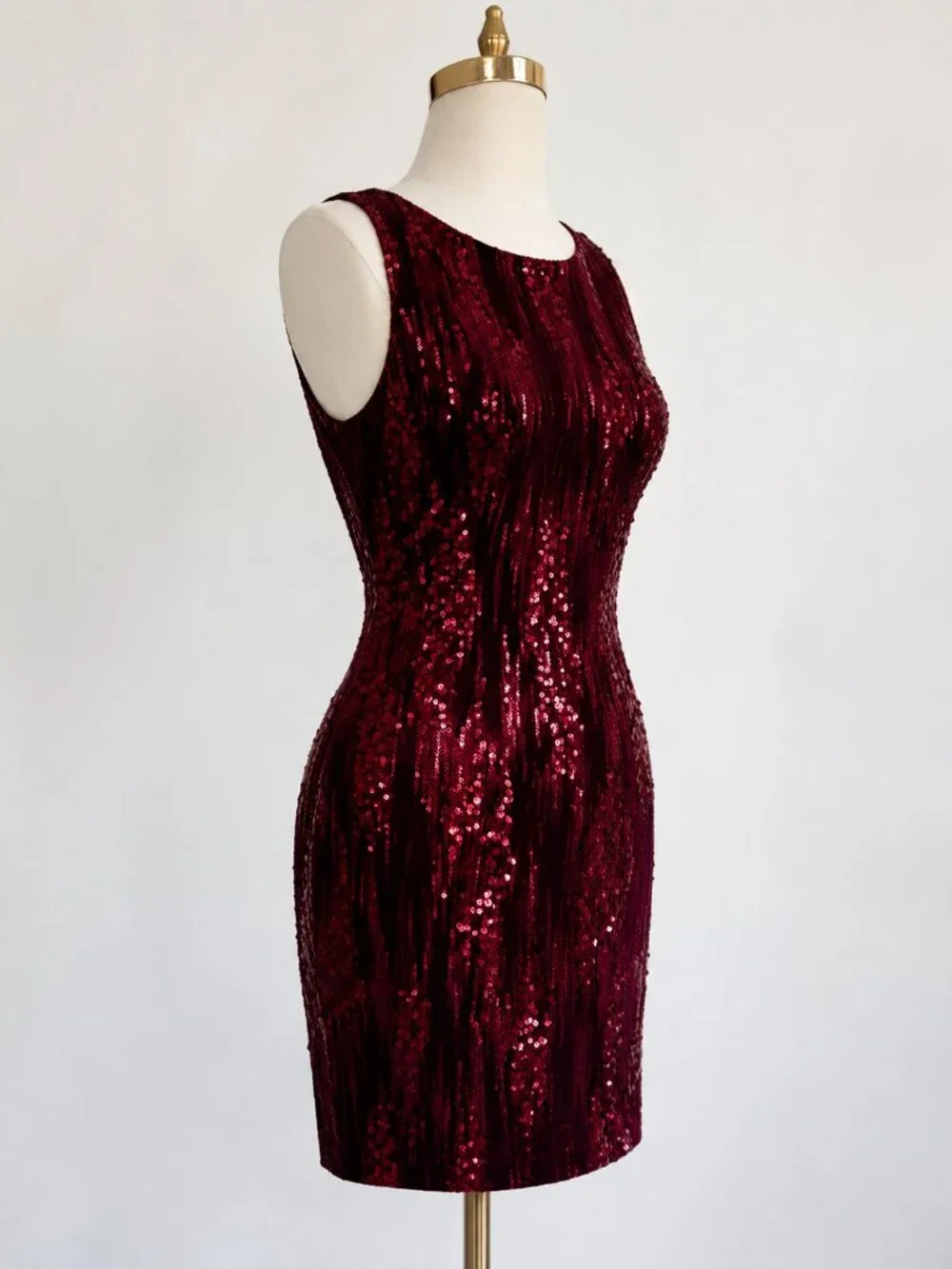 Emerald Sundae Burgundy Sequin Cocktail Mini Dress S Velvet Evening Glam NEW - Picture 8 of 10